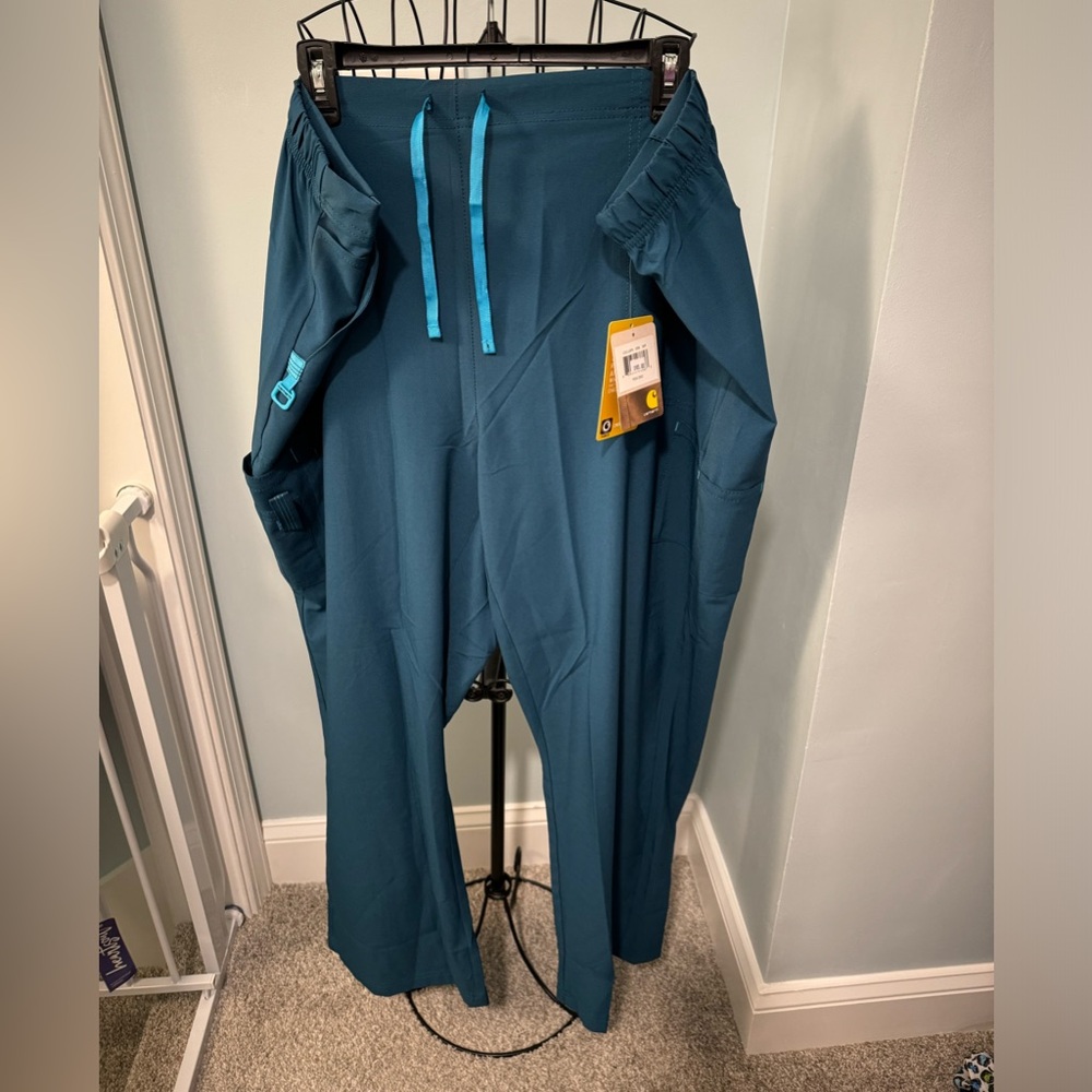 CARHARTT WOMEN'S FORCE Caribbean Blue Cargo Scrub bottoms pants 3X 3XL petite